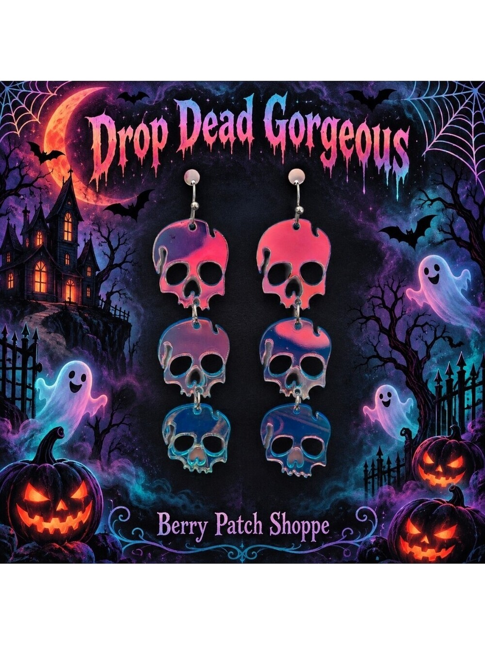 Spooky Wicked Luminous Skull Halloween Hypoallergenic Earrings